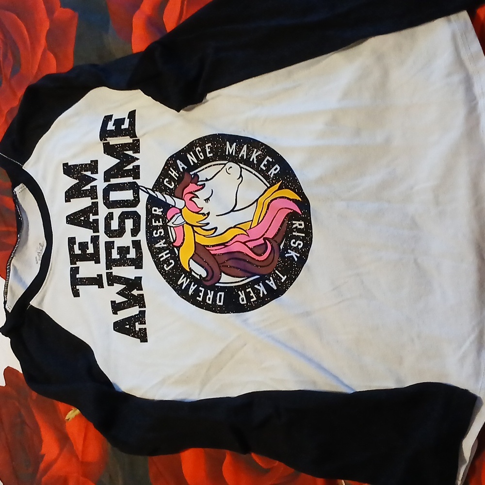 JUSTICE Team Awesome Unicorn girls long sleeve shirt 14